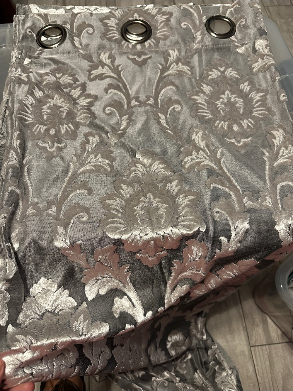 Elegant Silver Floral Damask Grommet Curtain Panel - Home Accents - Pair